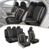 imageADV Performance Car Seat Covers  Automotive Interior Protection  PolyCloth Honeycomb Carbon Fiber with Accent Trim Beige Trim Seat Covers