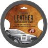 imageBDK Beige Leather Car Steering Wheel Cover Large Size 155 to 16 inch Easy InstallationGray