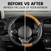 imageBDK Chrome Wood Grain Black ampamp Beige Steering Wheel Cover for Cars Trucks Van SUVs  Elegant and Comfortable Grip AccessoriesBlack  Beige