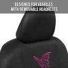 imageBDK Pink Butterflies Car Seat Covers for Women Full Set with Steering Wheel Cover and Seat Belt Pads  Front and Rear Covers with Matching Embroidered Accessories Fits Most Car Truck Van SUV