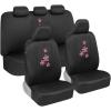 imageBDK Pink Flowers Car Seat Covers Full Set with Steering Wheel Cover and Seat Belt Pads  Front and Rear Covers with Matching Embroidered Accessories Fits Most Cars Trucks Vans SUVs SCPRINTS