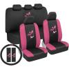 imageBDK TwoTone Pink Heels Car Seat Covers Full Set with Steering Wheel Cover and Seat Belt Pads  Front and Rear Covers with Matching Embroidered Accessories Fits Most Cars Trucks Vans SUVs SCPRINTS