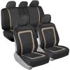 imageADV Performance Car Seat Covers  Automotive Interior Protection  PolyCloth Honeycomb Carbon Fiber with Accent Trim Beige Trim Seat Covers