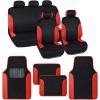imageBDK Black Car Seat Covers with Matching Carpet Floor Mats for Cars Full Set  Front Universal Seat Covers ampamp Back Bench Seat Cover with Automotive Floor Mats  Car SUV Truck ampamp Van Interior ProtectorRed