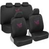 imageBDK Pink Butterflies Car Seat Covers for Women Full Set with Steering Wheel Cover and Seat Belt Pads  Front and Rear Covers with Matching Embroidered Accessories Fits Most Car Truck Van SUV