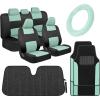 imageBDK PolyPro Mint Car Seat Covers for Women Gift Set Bundle  Seat Covers for Cars with Carpet Floor Mats Fur Steering Wheel Cover and Bling Windshield SunshadeMint