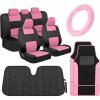 imageBDK PolyPro Mint Car Seat Covers for Women Gift Set Bundle  Seat Covers for Cars with Carpet Floor Mats Fur Steering Wheel Cover and Bling Windshield SunshadePink