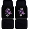 imagePretty Rugs Gift Pack  Matching Flowers Design  Black Carpet Floor Mats wSynthetic Leather Grip Steering Wheel CoverFloor Mats