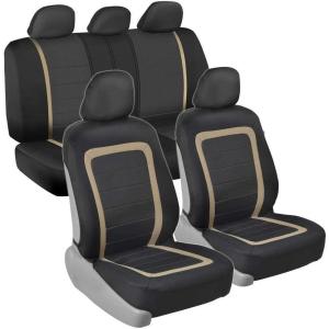 imageADV Performance Car Seat Covers  Automotive Interior Protection  PolyCloth Honeycomb Carbon Fiber with Accent Trim Beige Trim Seat Covers