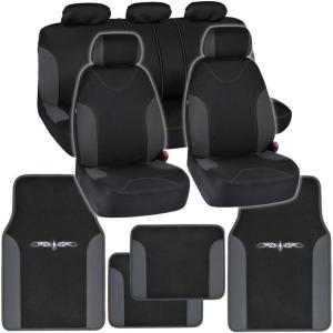 imageBDK Beige Car Seat Covers with Matching Carpet Floor Mats for Cars Full Set  Front Universal Seat Covers ampamp Back Bench Seat Cover with Automotive Floor Mats  Car SUV Truck ampamp Van Interior ProtectorCharcoal