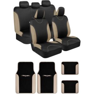 imageBDK Beige Car Seat Covers with Matching Carpet Floor Mats for Cars Full Set  Front Universal Seat Covers ampamp Back Bench Seat Cover with Automotive Floor Mats  Car SUV Truck ampamp Van Interior ProtectorBeige