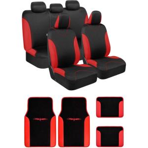 imageBDK Beige Car Seat Covers with Matching Carpet Floor Mats for Cars Full Set  Front Universal Seat Covers ampamp Back Bench Seat Cover with Automotive Floor Mats  Car SUV Truck ampamp Van Interior ProtectorRed