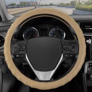 imageBDK Beige Leather Car Steering Wheel Cover Large Size 155 to 16 inch Easy InstallationBeige