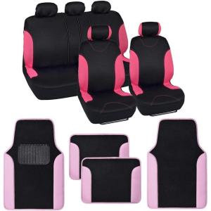 imageBDK Black Car Seat Covers with Matching Carpet Floor Mats for Cars Full Set  Front Universal Seat Covers ampamp Back Bench Seat Cover with Automotive Floor Mats  Car SUV Truck ampamp Van Interior ProtectorPink