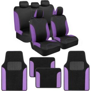 imageBDK Black Car Seat Covers with Matching Carpet Floor Mats for Cars Full Set  Front Universal Seat Covers ampamp Back Bench Seat Cover with Automotive Floor Mats  Car SUV Truck ampamp Van Interior ProtectorPurple