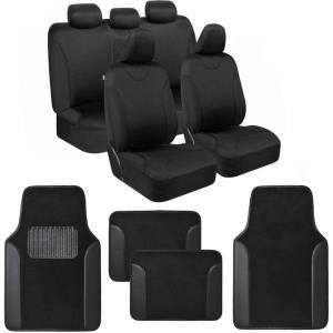imageBDK Black Car Seat Covers with Matching Carpet Floor Mats for Cars Full Set  Front Universal Seat Covers ampamp Back Bench Seat Cover with Automotive Floor Mats  Car SUV Truck ampamp Van Interior ProtectorBlack