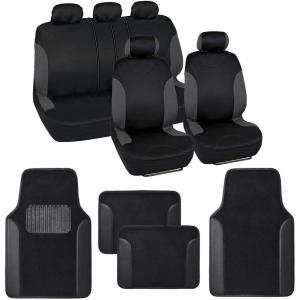 imageBDK Black Car Seat Covers with Matching Carpet Floor Mats for Cars Full Set  Front Universal Seat Covers ampamp Back Bench Seat Cover with Automotive Floor Mats  Car SUV Truck ampamp Van Interior ProtectorGray