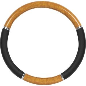 imageBDK Chrome Wood Grain Black ampamp Beige Steering Wheel Cover for Cars Trucks Van SUVs  Elegant and Comfortable Grip AccessoriesBlack  Beige