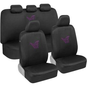 imageBDK Purple Butterflies Car Seat Covers for Women Full Set with Steering Wheel Cover and Seat Belt Pads  Front and Rear Seat Covers for Cars with Matching Accessories Fits Most Car Truck Van SUV