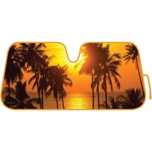 imageBDK Purple Sunset Beach Front Windshield Sunshade Accordion Folding Style Auto Shade for Car Truck SUV Van Blocks UV Rays Sun Visor Protector Easy Setup Keeps Your Vehicle Cool  58 x 27 inchesGolden Sunset Palm
