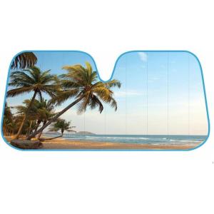 imageBDK Purple Sunset Beach Front Windshield Sunshade Accordion Folding Style Auto Shade for Car Truck SUV Van Blocks UV Rays Sun Visor Protector Easy Setup Keeps Your Vehicle Cool  58 x 27 inchesPalm Tree Tropical Island