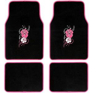 imageBDK Purple White Butterfly Design Carpet Car Floor Mats for Auto Van Truck SUV4 Pieces Front ampamp Rear Full Set with Rubber BackingUniversal Fit MT509PPHawaiian Flower Pink