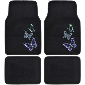 imageBDK Purple White Butterfly Design Carpet Car Floor Mats for Auto Van Truck SUV4 Pieces Front ampamp Rear Full Set with Rubber BackingUniversal Fit MT509PPNeon Butterflies Mats