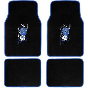 imageBDK Purple White Butterfly Design Carpet Car Floor Mats for Auto Van Truck SUV4 Pieces Front ampamp Rear Full Set with Rubber BackingUniversal Fit MT509PPHawaiian Flower Blue