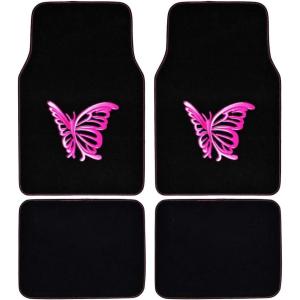 imageBDK Purple White Butterfly Design Carpet Car Floor Mats for Auto Van Truck SUV4 Pieces Front ampamp Rear Full Set with Rubber BackingUniversal Fit MT509PPPink Butterfly Design