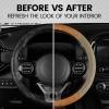 imageBDK BurlwoodLux Wood Grain and PU Leather Beige Steering Wheel Cover  Sport Grip for Car Auto SUV TrucksBeige