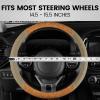 imageBDK BurlwoodLux Wood Grain and PU Leather Beige Steering Wheel Cover  Sport Grip for Car Auto SUV TrucksBeige