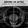 imageBDK BurlwoodLux Wood Grain and PU Leather Beige Steering Wheel Cover  Sport Grip for Car Auto SUV TrucksGray