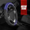 imageBDK GripDrive Carbon Fiber Steering Wheel Cover NonSlip Sporty Racing Faux Leather Ergonomic Comfortable Handle Steering Wheel Cover for Cars Trucks Vans SUV  Fits Standard 15 Inch  Blue