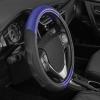 imageBDK GripDrive Carbon Fiber Steering Wheel Cover NonSlip Sporty Racing Faux Leather Ergonomic Comfortable Handle Steering Wheel Cover for Cars Trucks Vans SUV  Fits Standard 15 Inch  Blue