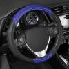 imageBDK GripDrive Carbon Fiber Steering Wheel Cover NonSlip Sporty Racing Faux Leather Ergonomic Comfortable Handle Steering Wheel Cover for Cars Trucks Vans SUV  Fits Standard 15 Inch  Blue