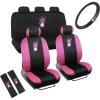 imageBDK SC452BL SC452BL 9 Piece Set Hibiscus Flower Print Design Seat CoversFit for Car SUV Van and Truck Blue HawaiianPink