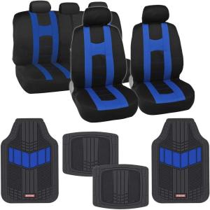 imageBDK AutoSport Charcoal Car Seat Covers Full Set with Matching Set of Heavy Duty Rubber Car Floor Mats All Weather  Interior Front ampamp Rear Car Seat Protector ampamp Floor Mats for Car SUV Trucks ampamp AutosModern Blue