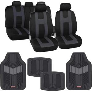 imageBDK AutoSport Charcoal Car Seat Covers Full Set with Matching Set of Heavy Duty Rubber Car Floor Mats All Weather  Interior Front ampamp Rear Car Seat Protector ampamp Floor Mats for Car SUV Trucks ampamp AutosCharcoal
