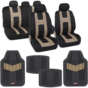 imageBDK AutoSport Charcoal Car Seat Covers Full Set with Matching Set of Heavy Duty Rubber Car Floor Mats All Weather  Interior Front ampamp Rear Car Seat Protector ampamp Floor Mats for Car SUV Trucks ampamp AutosCreamy Beige