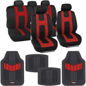 imageBDK AutoSport Charcoal Car Seat Covers Full Set with Matching Set of Heavy Duty Rubber Car Floor Mats All Weather  Interior Front ampamp Rear Car Seat Protector ampamp Floor Mats for Car SUV Trucks ampamp AutosSporty Red
