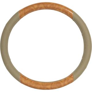 imageBDK BurlwoodLux Wood Grain and PU Leather Beige Steering Wheel Cover  Sport Grip for Car Auto SUV TrucksBeige