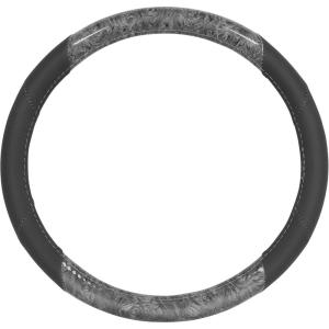 imageBDK BurlwoodLux Wood Grain and PU Leather Beige Steering Wheel Cover  Sport Grip for Car Auto SUV TrucksGray