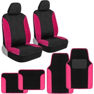 imageBDK Hot Pink Faux Wool Fur Car Seat Covers Set with Matching Car Floor Mats  Soft ampamp Furry Cute Plush Comfort for Women Easy to Install with Fits Most Car Truck Van and SUV