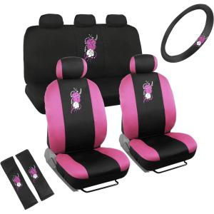 imageBDK SC452BL SC452BL 9 Piece Set Hibiscus Flower Print Design Seat CoversFit for Car SUV Van and Truck Blue HawaiianPink