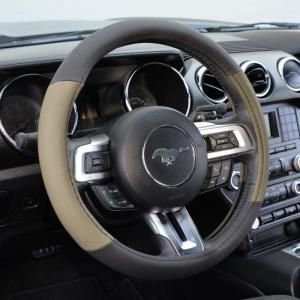 imageBDK Two Tone Perforated PU Leather Steering Wheel Cover for Car Van SUV Truck 145 to 15 inch Standard Beige