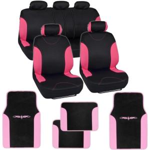 imageBlack ampamp Pink Car Seat Covers wSplit Bench ampamp Light Pink Two Tone Carpet Floor Mats Full SetBlack  Pink