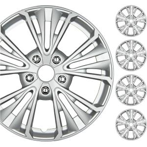 imageBDK 16 Inch Hubcaps Set of 4  OEM Replacement SnapOn Wheel Rim Covers  Universal Fit Car Wheel Cover for Cars Trucks SUV Vans Durable ABS Black ampamp Silver 10Spoke HubCap Car Accessories ExteriorSilver 5