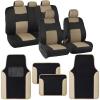 imageBDK PolyPro Beige Car Seat Covers Full Set with 4Piece Car Floor Mats  TwoTone Seat Covers for Cars with Carpet Interior Covers for Auto Truck Van SUVBlack  Beige