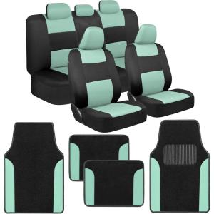 imageBDK PolyPro Beige Car Seat Covers Full Set with 4Piece Car Floor Mats  TwoTone Seat Covers for Cars with Carpet Interior Covers for Auto Truck Van SUVBlack  Mint
