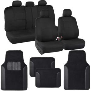 imageBDK PolyPro Beige Car Seat Covers Full Set with 4Piece Car Floor Mats  TwoTone Seat Covers for Cars with Carpet Interior Covers for Auto Truck Van SUVAll Black